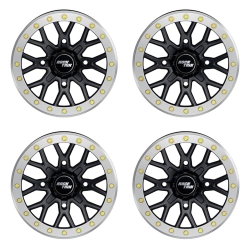 RockTrix RT104BL Beadlock 14in ATV Wheels Rims 14x7 Matte Black, 4x156 Bolt Pattern, 4+3 offset, Compatible with Polaris Sportsman RZR Ranger 4/156, Set of 4