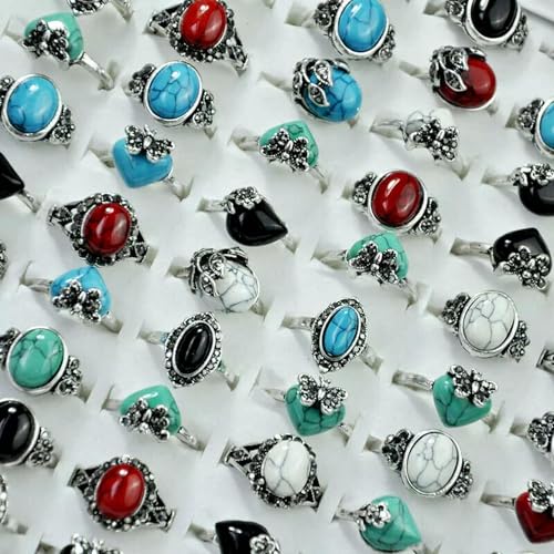 30pcs Stainless Steel Rings for Womens Wholesale Lots Mixed Natural Stone Ring