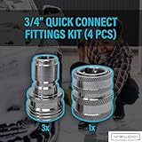 MTM Hydro Pressure Washer Adapter Set for Garden Hose 4 Piece 3/4” Quick Connect Fittings Kit, Stainless Steel High Pressure Couplings and Connectors, 1x3