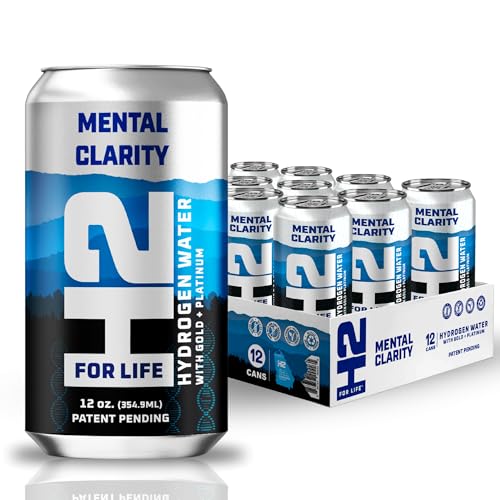 H2ForLife - Mental Clarity Hydrogen Rich Spring Water with Gold & Platinum Infusion, Focus & Energy Beverage, 12 oz per Can (Pack of 12)
