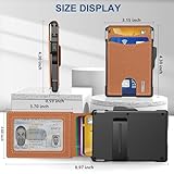 umoven AirTag Wallet for Men - with Pop Up Aluminum Case Money Clip Slim Leather Slots Credit Card Holder RFID Blocking Bifold Minimalist Wallet (Brown)