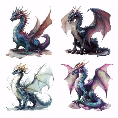 SUPERDANT 4Pcs Dragon Heat Transfer Stickers Dragon Iron on Transfers Iron on Patches Stickers Washable Heat Transfer Paper for Hoodies T-Shirt Jackets Decor Applique