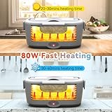 Electric Lunch Box Food Heater for Work, 80 W Food Warmer for Car Truck Travel with 2 Stainless Steel Containers 1.5 Liters Potable Self Heating lunch Box for Adults lonchera eléctrica portátil