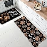 Tailus Welcome Dog Paw Print Kitchen Rugs Set of 2, Wipe Your Paws Bone Kitchen Mats Decor Pet Lover Gifts, Black Floor Door Mat Home Decorations - 17x29 and 17x47 Inch