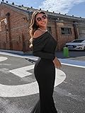 YMDUCH Women's Sexy Elegant Long Sleeve Off Shoulder Bodycon Long Evening Formal Dress Black