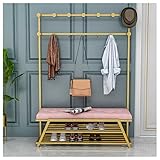 TUOYIBO Clothes Rail Rack Freestanding Floor Coat Rack, Nordic Light luxury Design Bench and Shoe Rack, Hallway Coat Hanger,for Living Room Bedroom