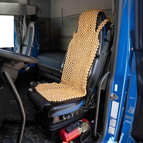 Zone Tech Beaded Seat Cover for Cars Cooling, Massage Cushion, Car Seat Natural Wooden Beads for Semi Truck, Trailer, Car (Natural, 1-Pack)