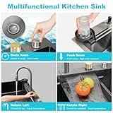 Waterfall Kitchen Sink,33x22 Drop-in Kitchen Sink,Single Bowl Stainless Steel Kitchen Sink,Modern kitchen sink,Workstation kitchen sink With Multifunction Pull-out Faucet and Various Accessories