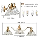 XIEDUN Vintage Bathroom Vanity Light Fixture, 3 Lights Bathroom Lighting Matte Antique Brass Finish with Crystal Glass Shade, Vintage Vanity Light for Bathroom