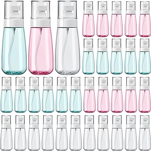 Hushee 36 Pcs Travel Spray Bottle 100 Ml/ 3.4 oz Leak Proof Fine Mist Spray Bottles Empty Mini Makeup Face Spray Bottle Clear Refillable Travel Containers for Perfume Cosmetic Essential Oil, 3 Color