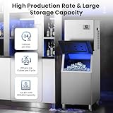 Commercial Ice Maker Machine 650lbs/24h,Large Capacity 400lbs,Industrial Nugget Ice Machine with Self Cleaning Function,210 Counts Ice Ready in 4-12 Min,Store Ice for More Than 12h