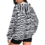 Kathyboom Zebra Print Women's Causal Hoodies Zip Up Jackets Long Sleeve Oversized Sweatshirt Pullover with Pockets