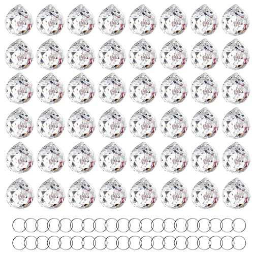 HDCRYSTALGIFTS 48pcs Clear Faceted Crystal Ball Prism 1.2"/30mm Glass Prism Sun Shine Catcher Rainbow Pendants Maker, Hanging Crystals Prisms for Windows Home Decor