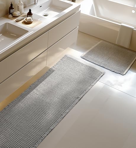 Furicher Large Waffle Bath Mat Set, Non Slip Bathroom Mat Ultra Absorbent Bath Mats for Bathroom Decor, Extra Soft Floor Bathroom Rugs Sets 2 Piece, Washable Bath Rugs Set (20"×47" and 16"×24")
