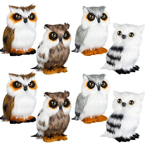 HyDren 8 Pieces Mini Stuffed Owl Plush Toy 3.2 Inch Soft Stuffed Animal Gray Snowy White Owl Plush Decor for Holiday Wedding Hanging Ornaments Birthday Party Presents