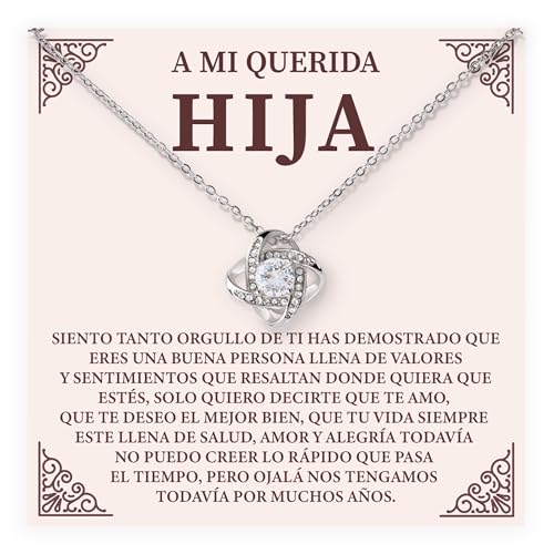 A Mi Querida Hija Collar De Amor Eterno Para Mi Hija Con Un Mensaje En Español Regalos De Amor Para Mi Hija Collar Con Una Tarjeta De Mensaje Y Caja Para Hija Collar De Mamá Y Papá En Su Cumpleaños O Navidad. (C)- Caja de dos tonos blanca de 14 quilates)