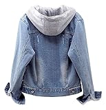 LifeShe Women's Winter Detachable Hoodie Sherpa Fur Fleece Lined Denim Jean Trucker Jacket Coat Light Blue