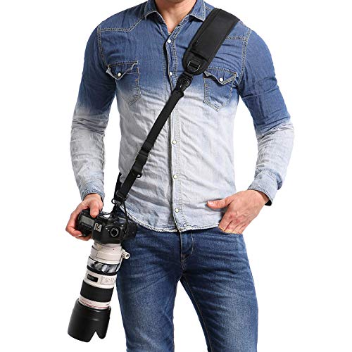 Waka Rapid Camera Neck Strap with Quick Release and Safety Tether, Adjustable Shoulder Sling Strap for Nikon Canon Sony Olympus DSLR - Black