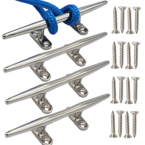 VEITHI Boat Cleats Dock Cleats 8 inch 316 Stainless Steel, Boat Dock Cleats Open Base, Boat Cleat Marine Cleats with Hardware, Rope Cleat for Boat/Yacht/Deck/Nautical Decor (4 Pack)