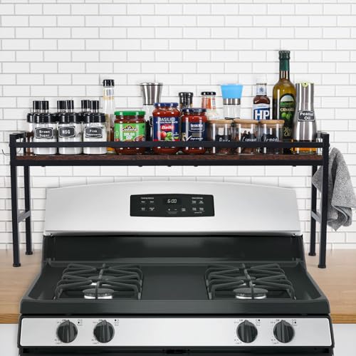 weslinkeji Spice Rack Shelf for Kitchen Stove，Stove Top Shelf with 4 hooks Extra Storage Countertop, Seasoning Organizer,Kitchen Organizers and Storage