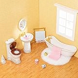 SAMCAMI Ceramic Dollhouse Furniture 1 12 Scale - Doll House Furniture Toys for Dollhouse Bathroom - Miniature Furniture Incl Toilet, Bathtub, Washbasin, Fluffy Carpet and Other Dollhouse Accessories