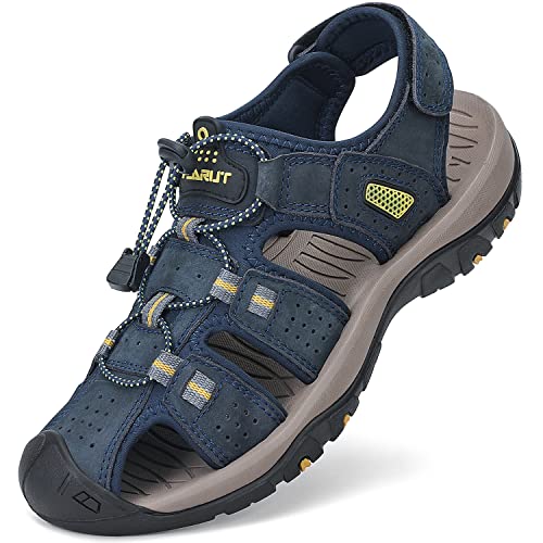 FLARUT Men's Sport Sandals Outdoor Hiking Sandals Closed Toe Leather Athletic Lightweight Trail Walking Casual Sandals Water Shoes (C-Blue,41)