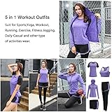 XPINYT 5pcs Workout Outfits for Women Athletic Sets Sport Suits Yoga Gym Fitness Exercise Clothes Jogging Tracksuits (Purple, Large)