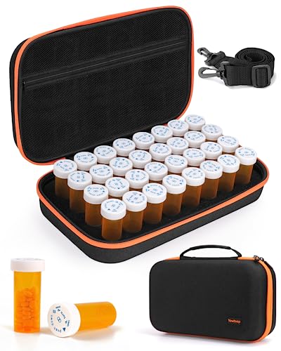 32 PCS Empty Pill Bottles with Carrying Case for Prescription Medication, 8DR Plastic Prescription Bottle with Child Proof Caps, Push Down and Turn, Prescription Vial, Medicine Container