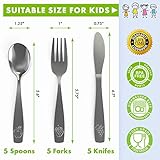 15 Piece Stainless Steel Kids Silverware Set - Child and Toddler Safe Flatware - Kids Utensil Set - Metal Kids Cutlery Set Includes 5 Small Kids Spoons, 5 Forks & 5 Knives