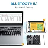 iClever Number Pad, Aluminum Wireless Number Pad for Multi Devices, USB-C Rechargeable, External 34-Keys Bluetooth Keyboard for Data Entry, Compatible for Laptop, Mac, iMac, Tablet, PC Desktop