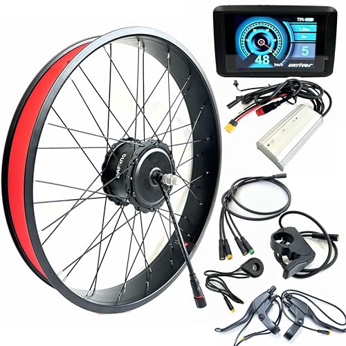 SZWEDI 26x4.0 inch Electric Bicycle Hub Motor Front Drive 48V1000W Fat Bike Motor Kit 135mm Dropout Double Wall Rim TFT Color Display