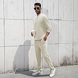 FZNHQL Men's Track Suits Stylish Leisure Sportswear Set 2 Piece Sweatshirt Tracksuit Outfits Sweatpants Workout Athletic Casual Suit Beige XX-Large