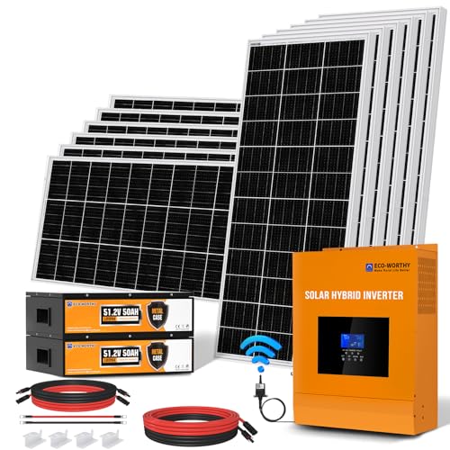 ECO-WORTHY 9.36KWH 2340W Solar Power Complete System for Home Shed: 12pcs 195W Solar Panel + 1pc 5000W 48V All-in-one MPPT Solar Charge Inverter + 2pcs 48V 50AH Lithium Battery + Z-Bracket
