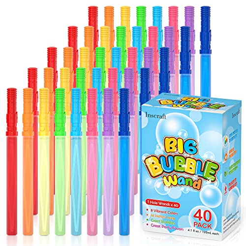 Inscraft 40 Pack 14’’ Big Bubble Wands, 8 Colors Bubbles Bulk for Summer Toy, Outdoor / Indoor Activity Use, Easter, Birthday, Graduation, Shower, Bubbles Party Favors Supplies for Kids Toddlers