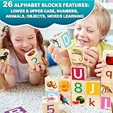 QUOKKA Montessori Wooden Blocks for Toddlers 1-3 - 35 Realistic ABC Learning Baby Blocks for Kids 3-5 Year Olds - Stacking Alphabet Wood Toys for 2-4 yo - Learn Letters Numbers