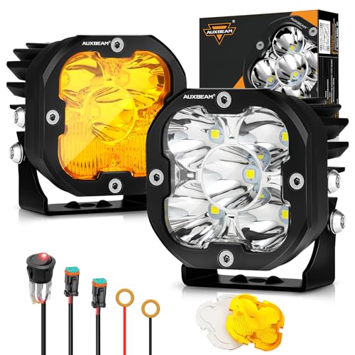 Auxbeam 3" 80W LED Pods Cube with Amber Covers, XP-Ultra Series 9600LM Yellow Fog Light Pods Offroad Driving Lights, Spot Flood Combo Amber Light Bar Off Road Lights Auxiliary Ditch Lights, Pair