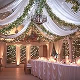 Wish Care White Ceiling Drapes with Lights String for Weddings, 6 Panels 5ftx10ft Sheer Tulle Curtain Drapes for Wedding Ceremony Birthday Party Arch Decoration