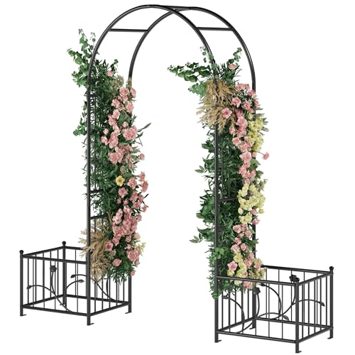 YITAHOME Garden Arbor with Planter Boxes, Wedding Arches for Ceremony, Black Metal Garden Archway for Climbing Plants Outdoor Lawn, Patio and Backyard