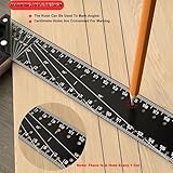 16" Tooltekt Woodworking Square Ruler, Multi-Angle Measuring Multifunctional Right Angle Ruler, Universal Combination Angle L Square for Precise Measuring, Drawing (Black, 16")