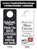 Foldable Shoe Cover Holder (Black) with Bonus Please Use Shoe Covers, Double Sided, Door Hanger