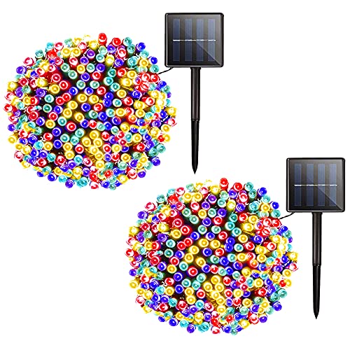 Solar Christmas String Lights Outdoor - 2 Pack 72ft 200 LED 8 Modes Outdoor Solar Lights, Waterproof Fairy Lights for Garden, Patio, Fence, Holiday, Party, Balcony, Christmas Decorations (Multicolor)