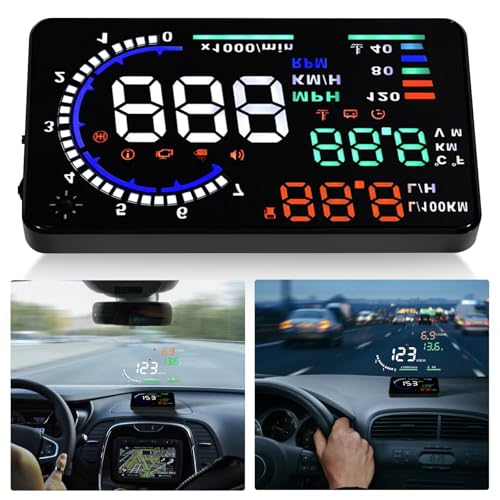 P SEPEY A8 5.5 OBD II Car HUD Display, Car HUD Head up Display, Display Km/h, MPH, Water Temperature, Battery Voltage, Multi Color Windshield Screen Projector for Most Cars