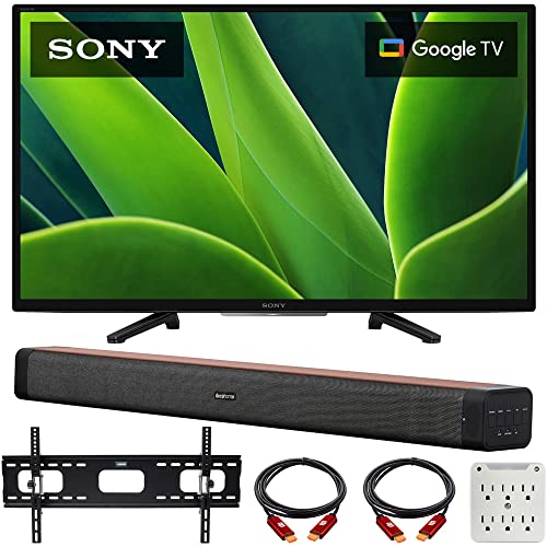 Sony KD32W830K 32-inch W830K HD LED HDR TV with Google TV Bundle with Deco Home 60W 2.0 Channel Soundbar, 19"-45" TV Wall Mount Bracket Bundle and 6-Outlet Surge Adapter