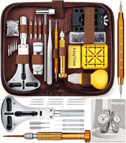 EasyTime Watch Repair Kit, Watch Link Removal Tool, Watch Band Adjustment, Including Watch Back Case Opener, Spring Bar, Operation Manual, Suitable for Battery Replacement and Strap disassemble