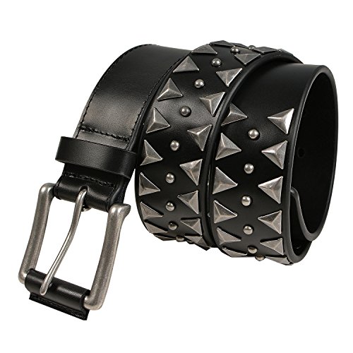 FIORETTO Womens Black Studded Leather Belt Italian Cowhide Leather Pyramid Stud Rivets Punk Belt for Jeans for Women