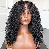 200 Density Curly Wig with Bangs Human Hair Full Machine Made Scalp Top Wig Glueless Virgin Brazilian Long Curly Wig No Lace for Black Women Natural Color 22 inch