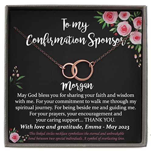 Personalized Confirmation Sponsor Gifts for Women, 2 Interlocking Circles Necklace with Meaningful Message