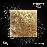 goldz: 24K Genuine Edible Gold Leaf - Real Gold Leaf - Big Size 10cm x 10cm - Big 12 Sheets - Original Gold Leaf Sheets for | Art | Food | Craft | Decoration | Beauty - Real & Pure Edible Gold