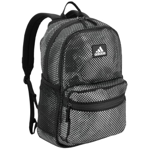 adidas Hermosa Mesh Backpack, See-Through Transparent Clear Festival Bag, Black/White/2.0, One Size