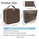 Makeup Bag,3 Pcs Brown Checkered Bags Set,Portable Makeup Bag with Adjustable Partition,Large Capacity Pouch,Travel Cosmetic Bags,Makeup Brushes Bag,Waterproof Toiletries Bags,Designer Bags for Gift